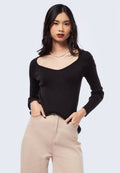 Long Sleeve Rib Bustier Top Black