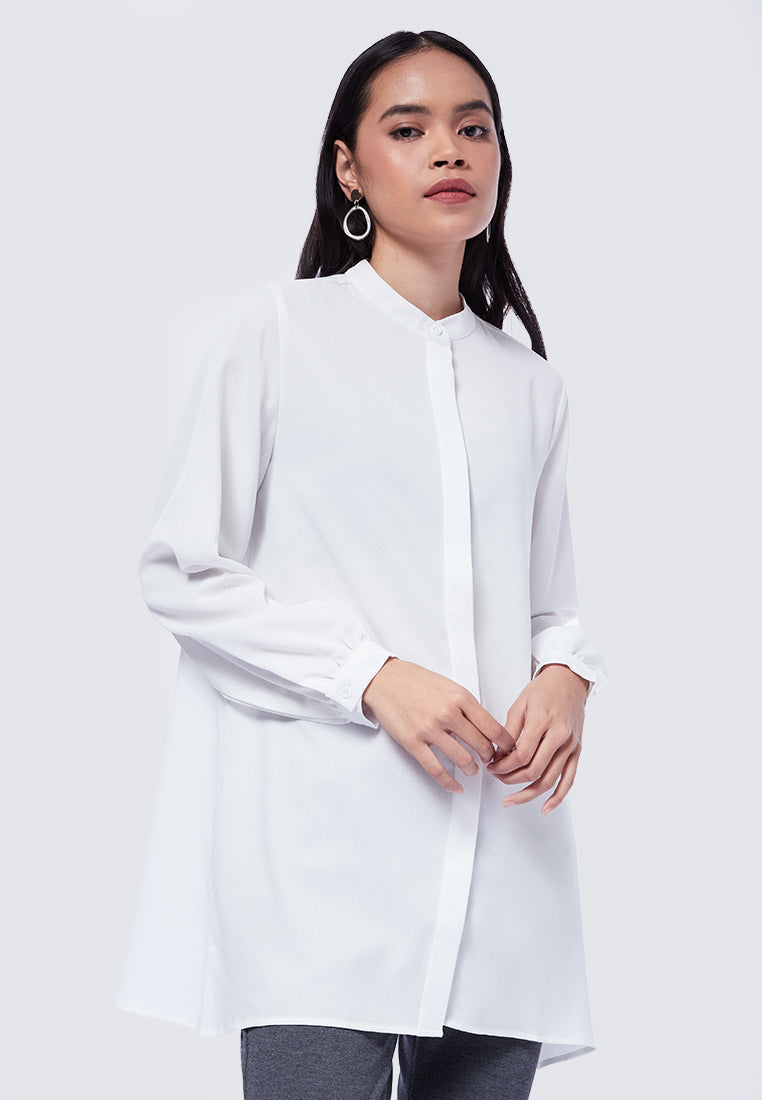 Mandarin Collar Puff Sleeves Tunic