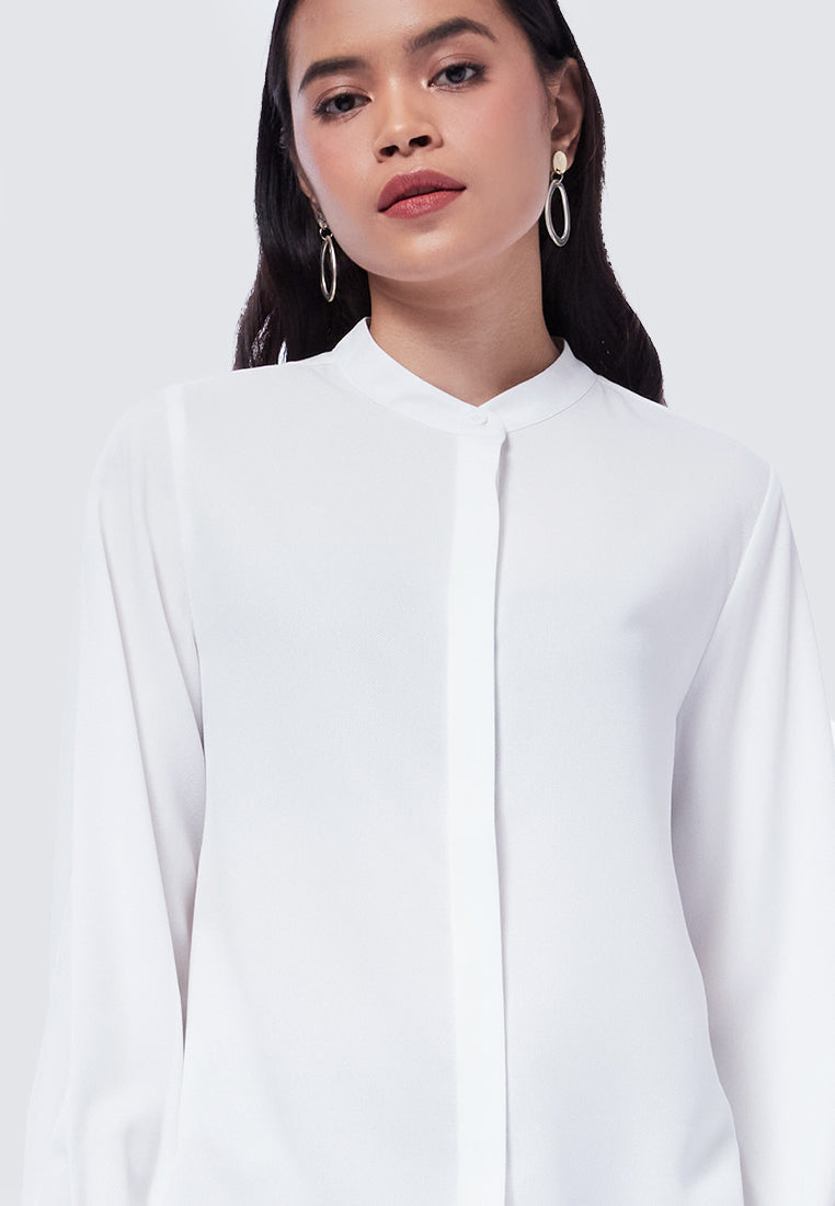 Mandarin Collar Puff Sleeves Tunic