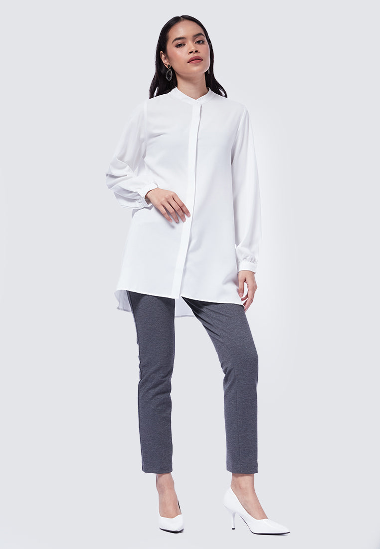 Mandarin Collar Puff Sleeves Tunic