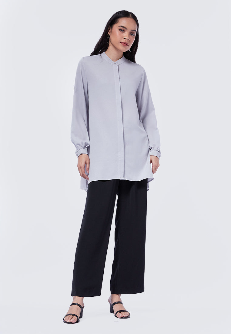 Mandarin Collar Puff Sleeves Tunic
