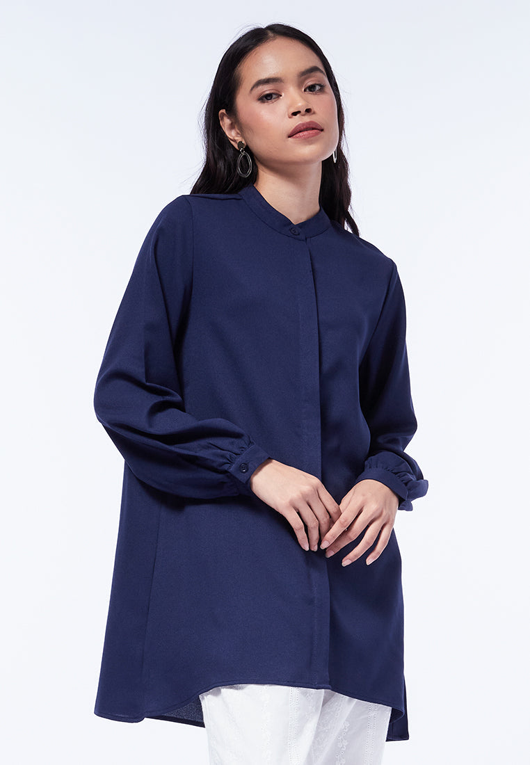 Mandarin Collar Puff Sleeves Tunic