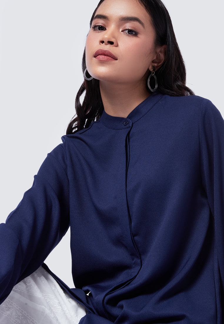 Mandarin Collar Puff Sleeves Tunic