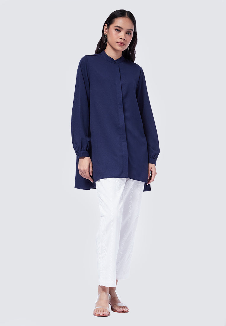 Mandarin Collar Puff Sleeves Tunic