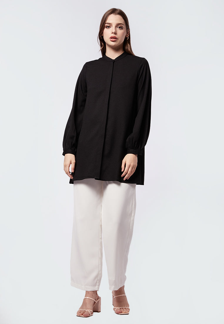 Mandarin Collar Puff Sleeves Tunic