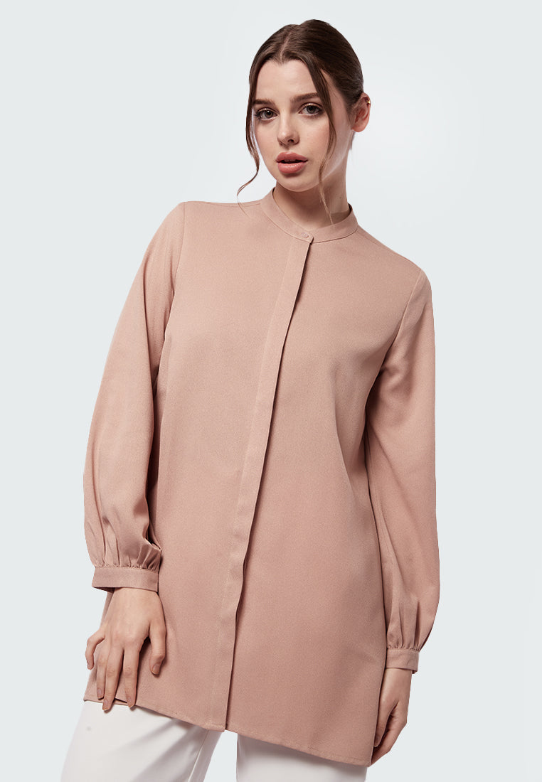 Mandarin Collar Puff Sleeves Tunic