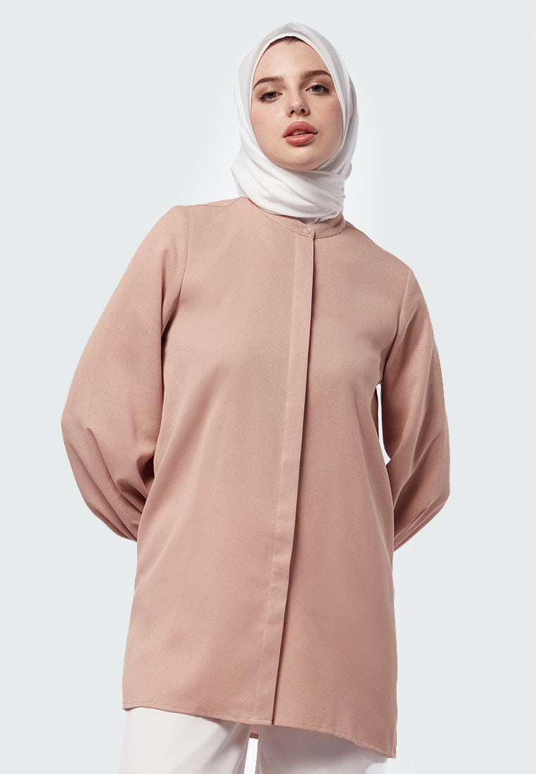Mandarin Collar Puff Sleeves Tunic