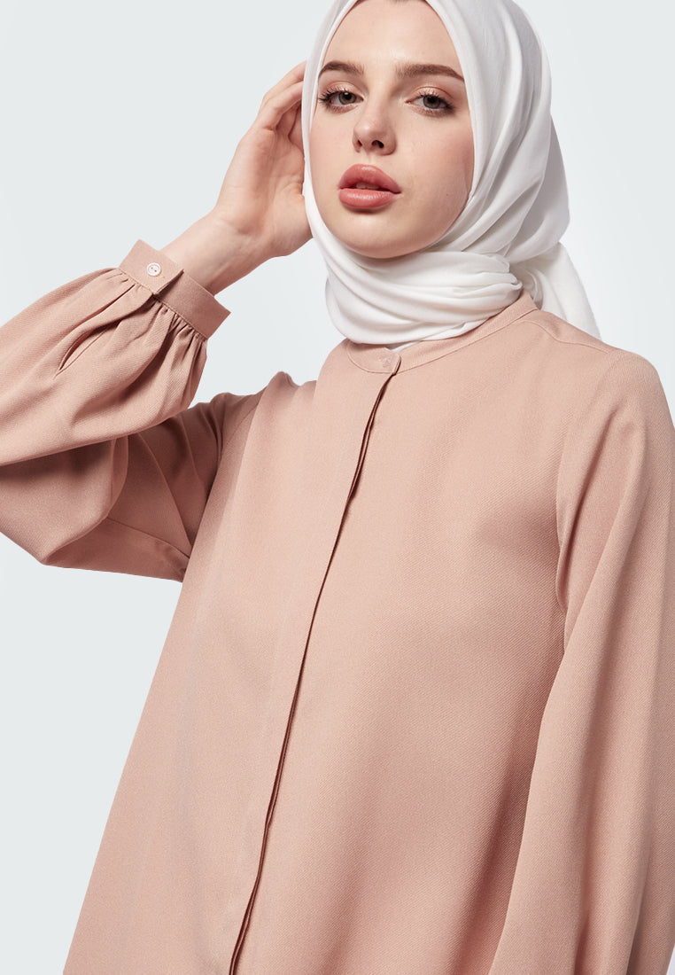 Mandarin Collar Puff Sleeves Tunic