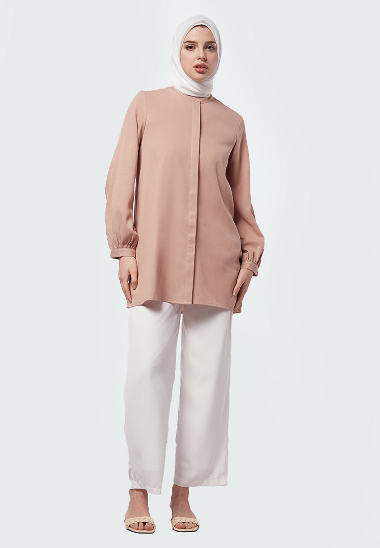 Mandarin Collar Puff Sleeves Tunic