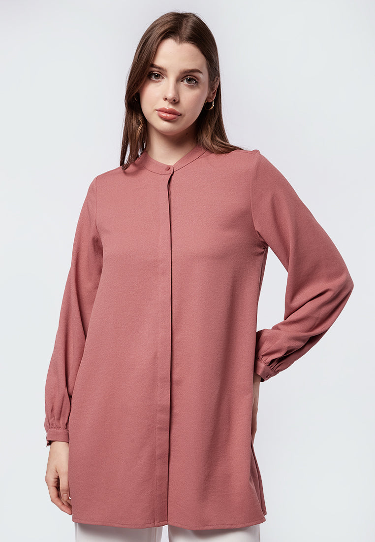 Mandarin Collar Puff Sleeves Tunic