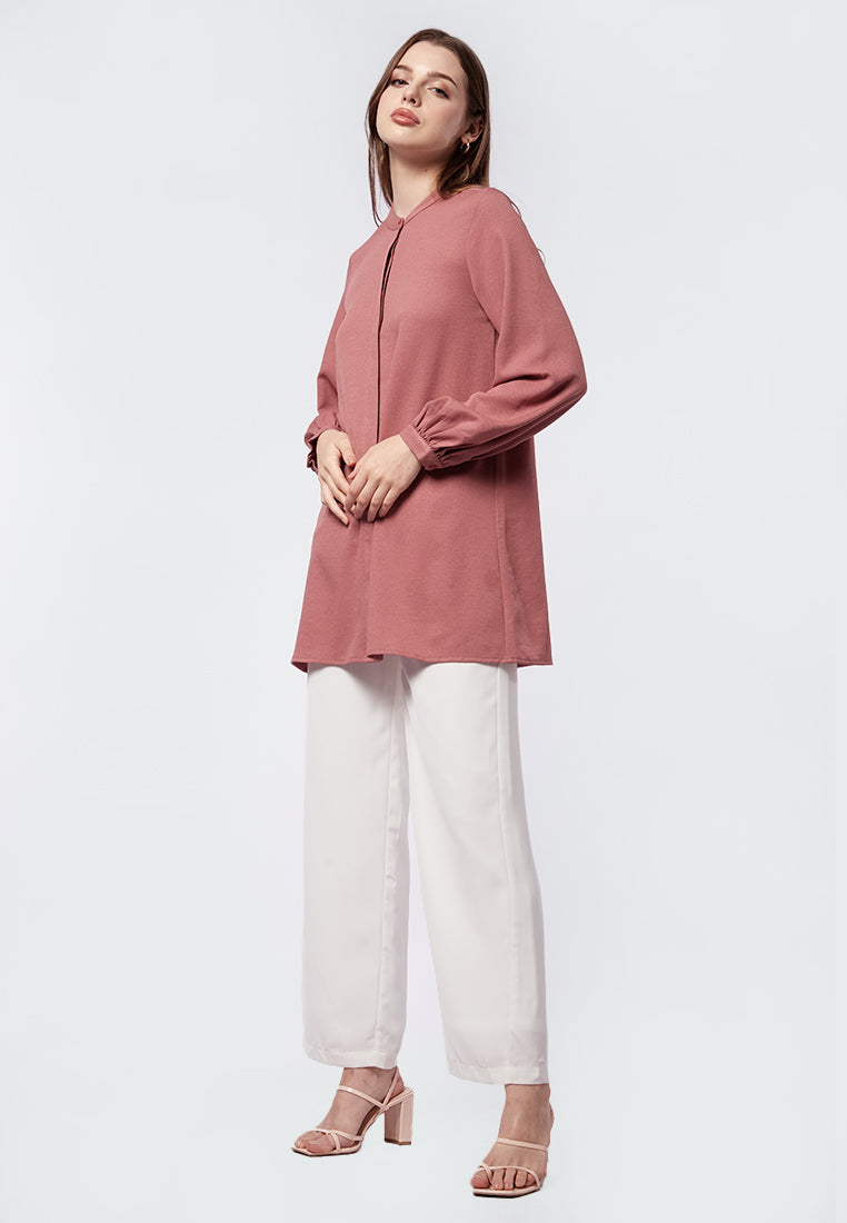 Mandarin Collar Puff Sleeves Tunic