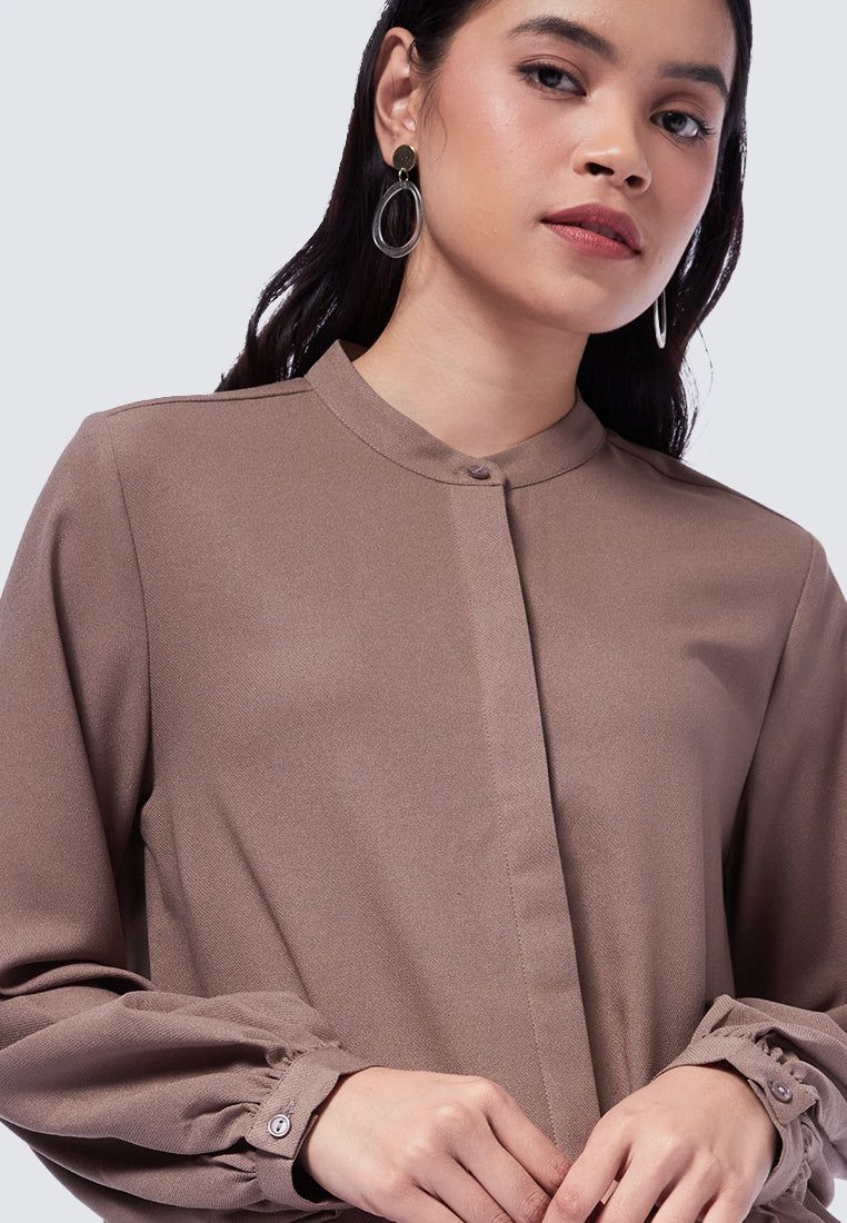 Mandarin Collar Puff Sleeves Tunic