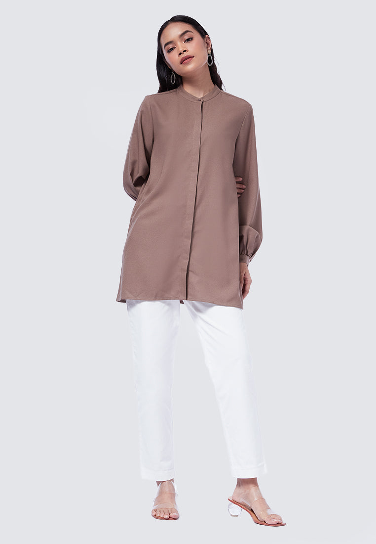 Mandarin Collar Puff Sleeves Tunic