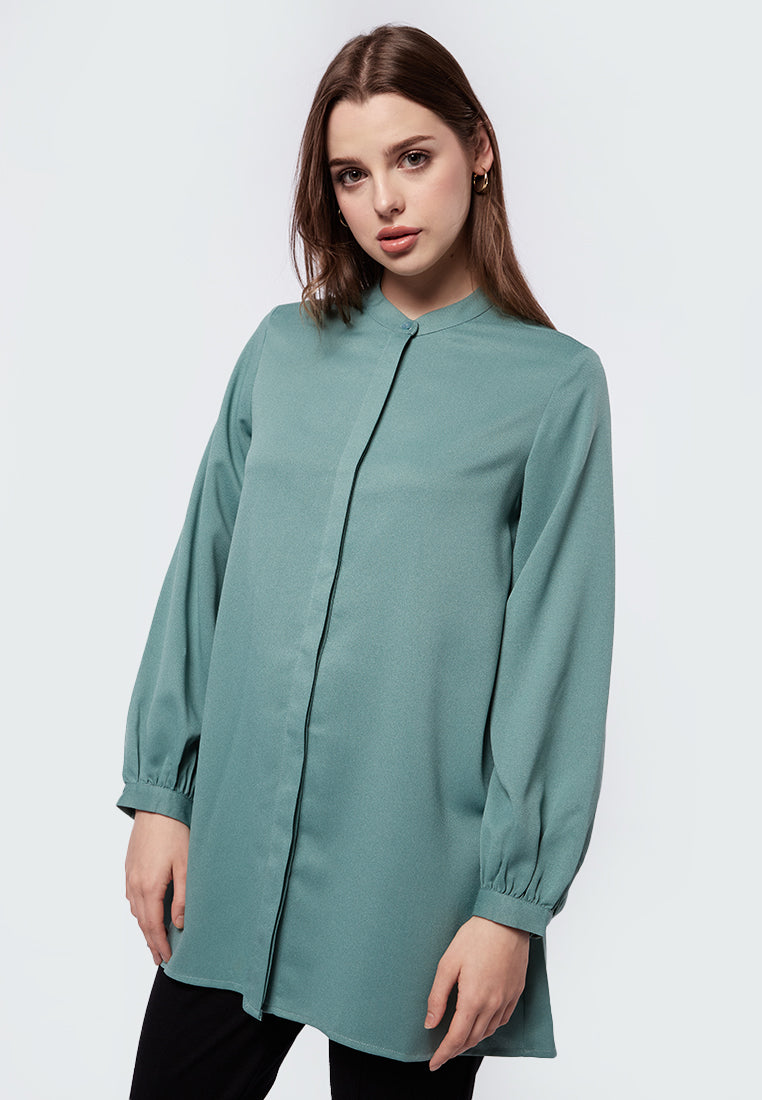 Mandarin Collar Puff Sleeves Tunic