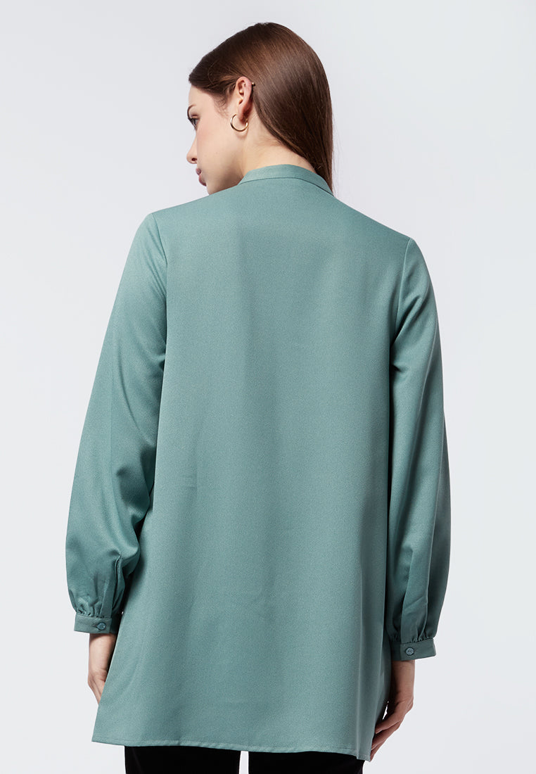 Mandarin Collar Puff Sleeves Tunic