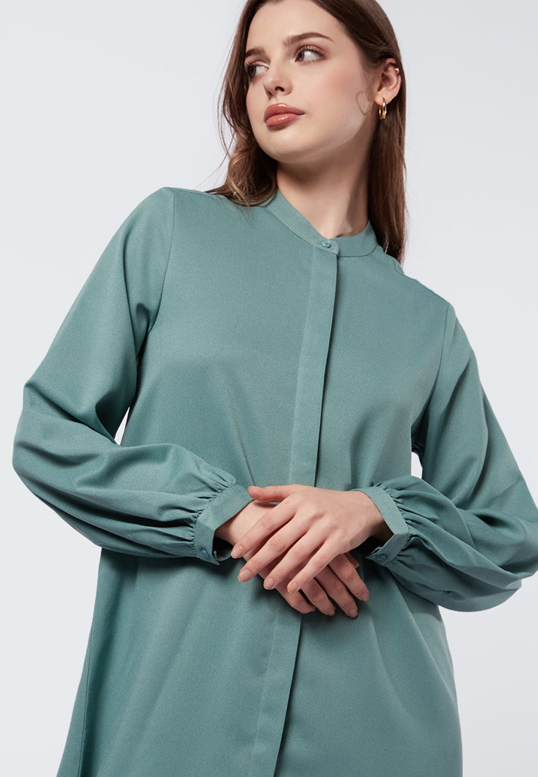 Mandarin Collar Puff Sleeves Tunic