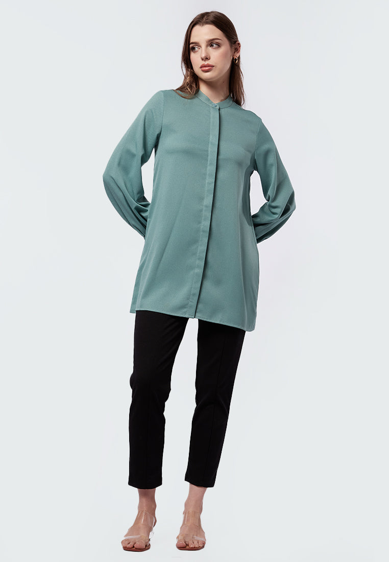 Mandarin Collar Puff Sleeves Tunic
