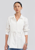 Long Sleeve Tunic with Front Pleat Details Off White