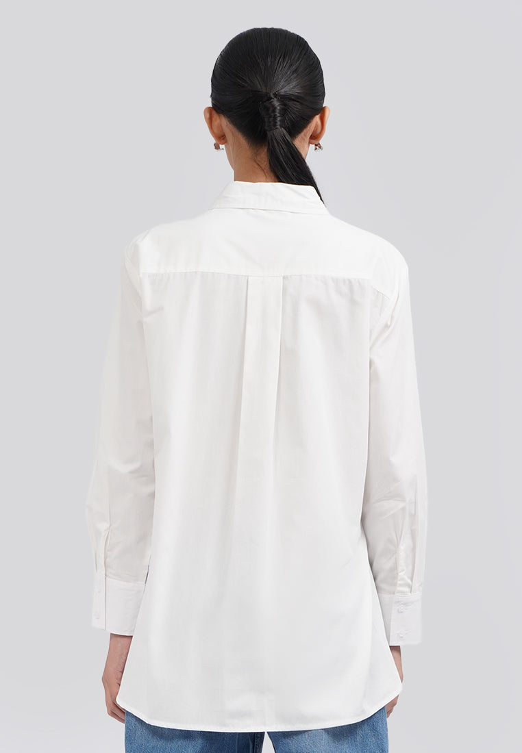 Long Sleeve Tunic with Front Pleat Details Off White