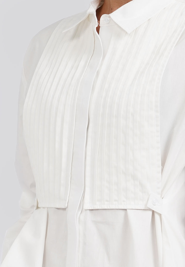 Long Sleeve Tunic with Front Pleat Details Off White