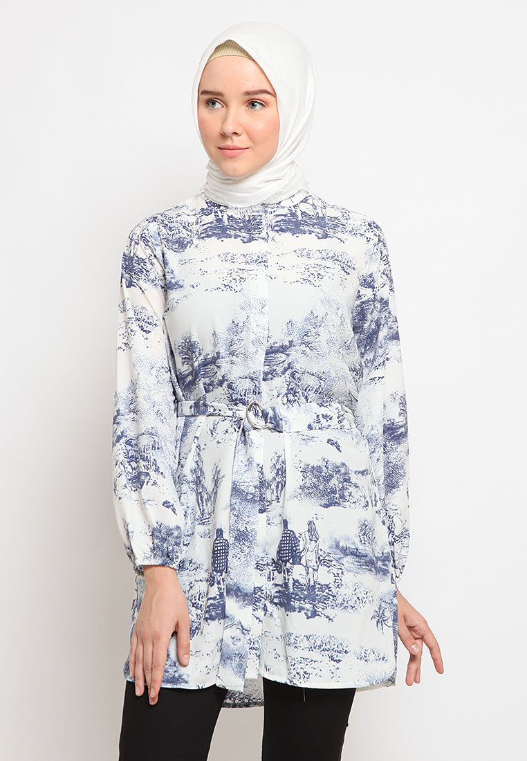 Mandarin Collar Printed Tunic