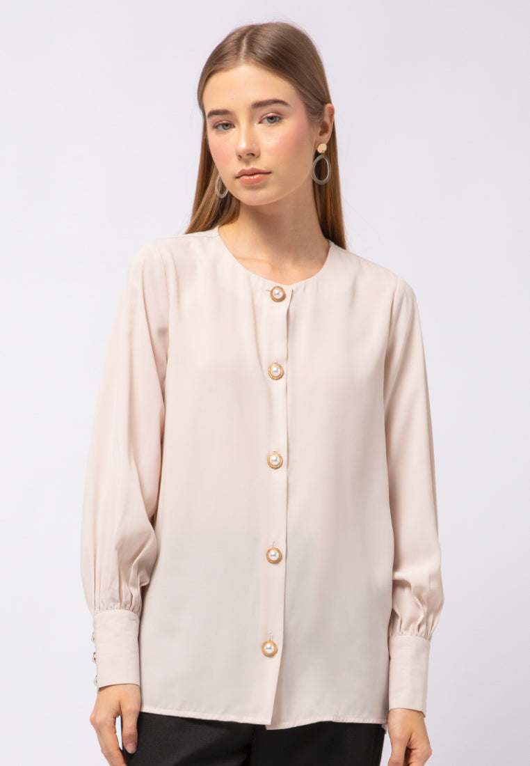 Round Neck Tunic with Pearl Button