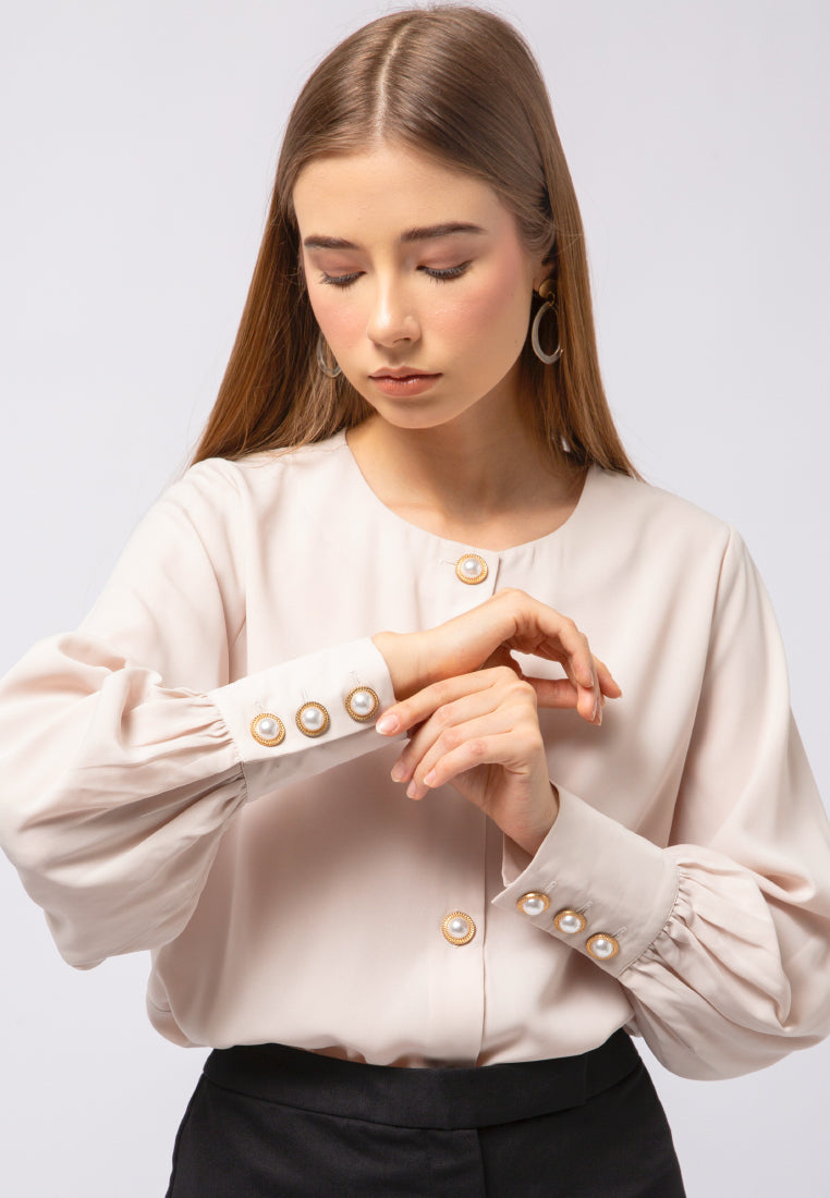 Round Neck Tunic with Pearl Button