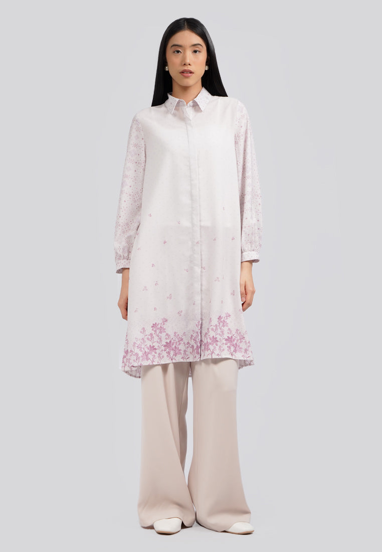 Long Sleeve Printed Tunic with Collar