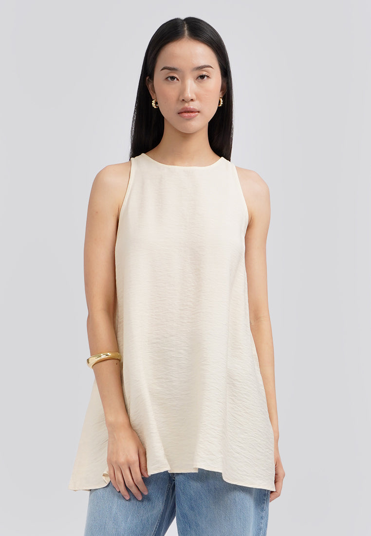 Halter Neck Sleeveless Top Ecru