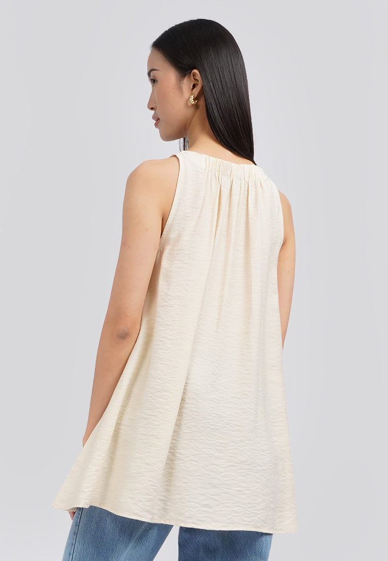 Halter Neck Sleeveless Top Ecru