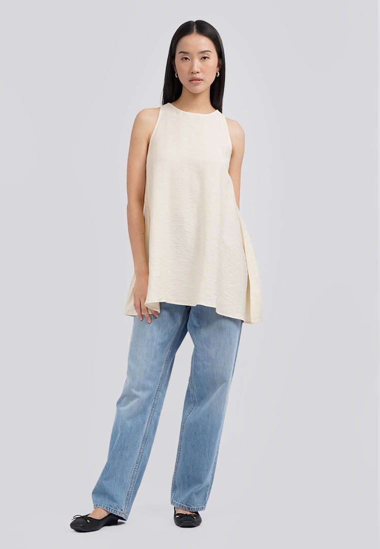 Halter Neck Sleeveless Top Ecru
