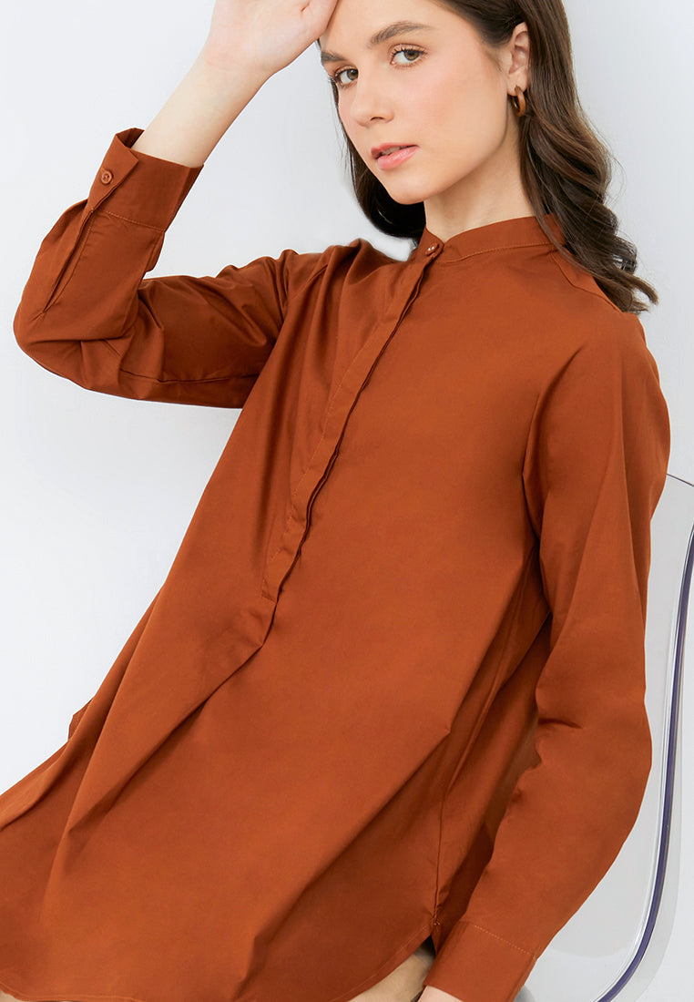 Long Sleeve Tunic with Stand Collar