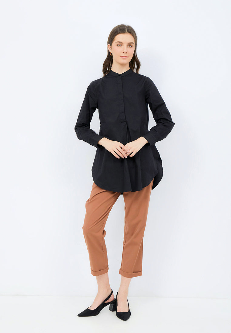 Long Sleeve Tunic with Stand Collar