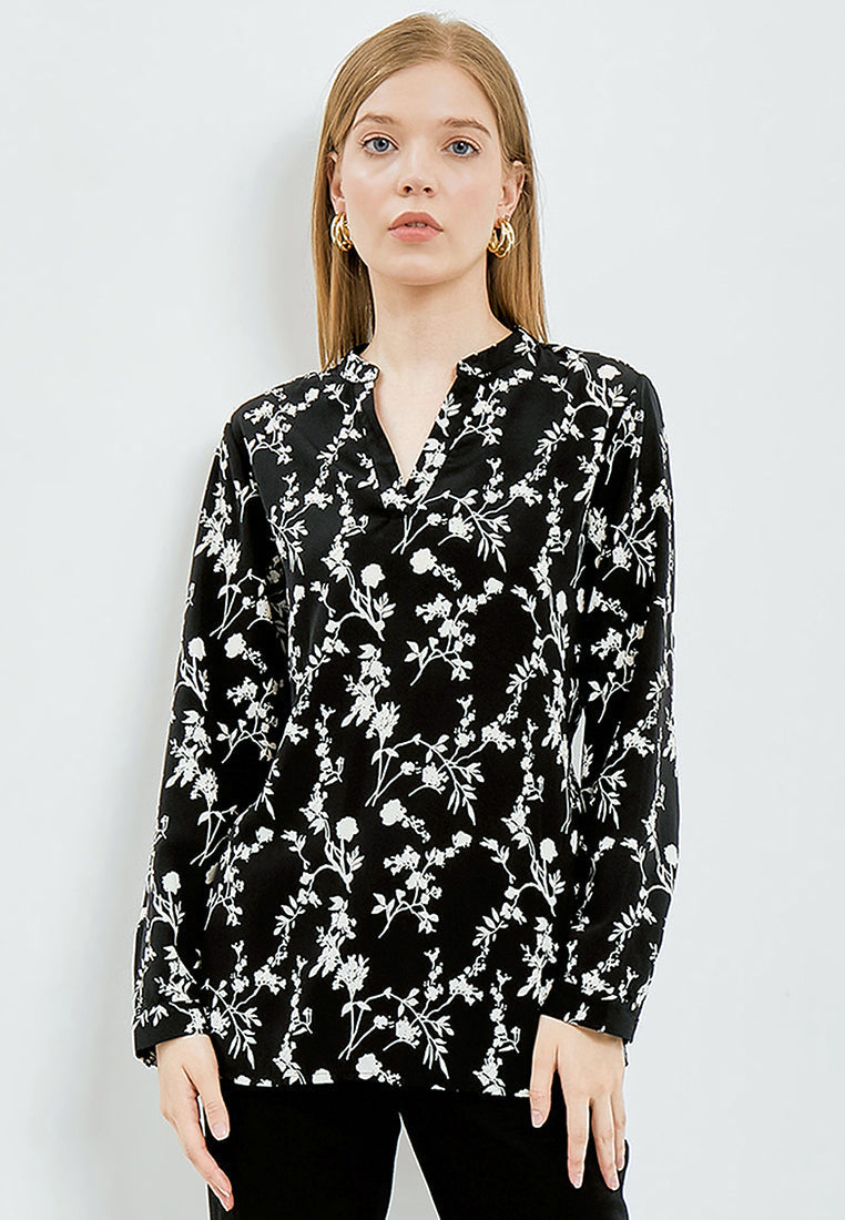 Printed V-Neck Long Sleeve Tunic