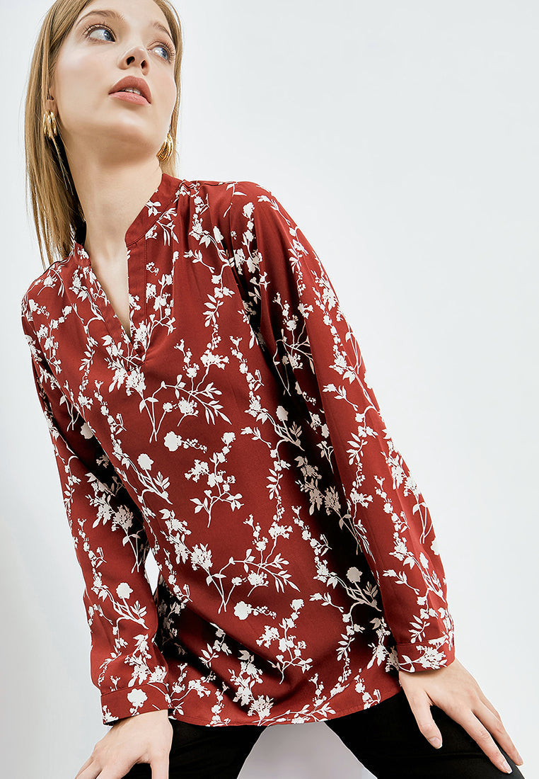 Printed V-Neck Long Sleeve Tunic