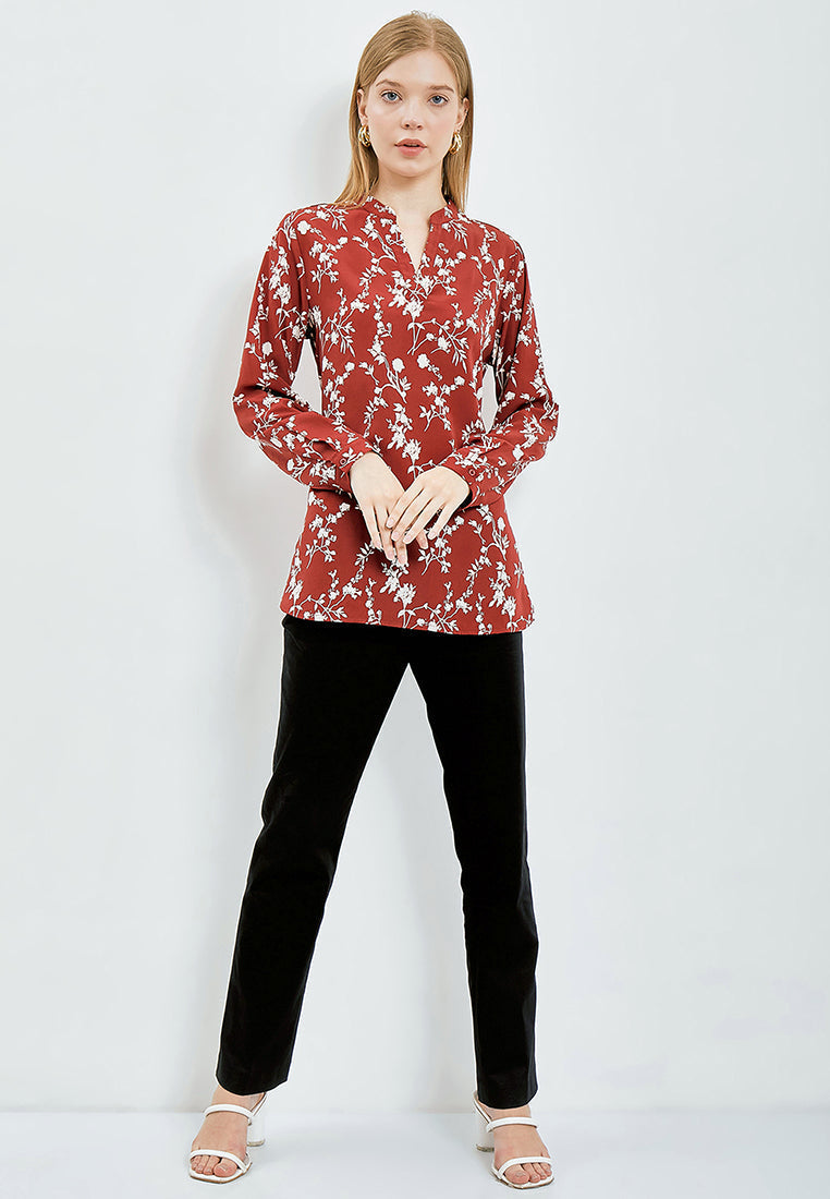Printed V-Neck Long Sleeve Tunic