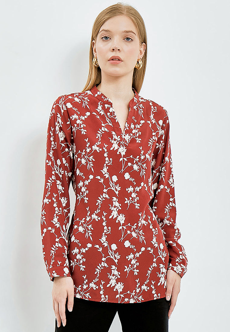 Printed V-Neck Long Sleeve Tunic