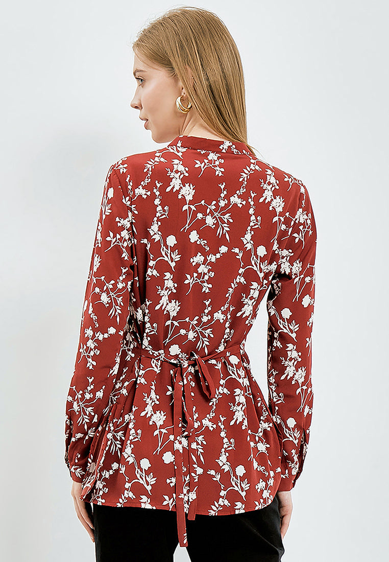 Printed V-Neck Long Sleeve Tunic