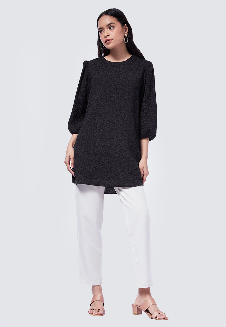 Round Neck Puff Sleeve Tunic