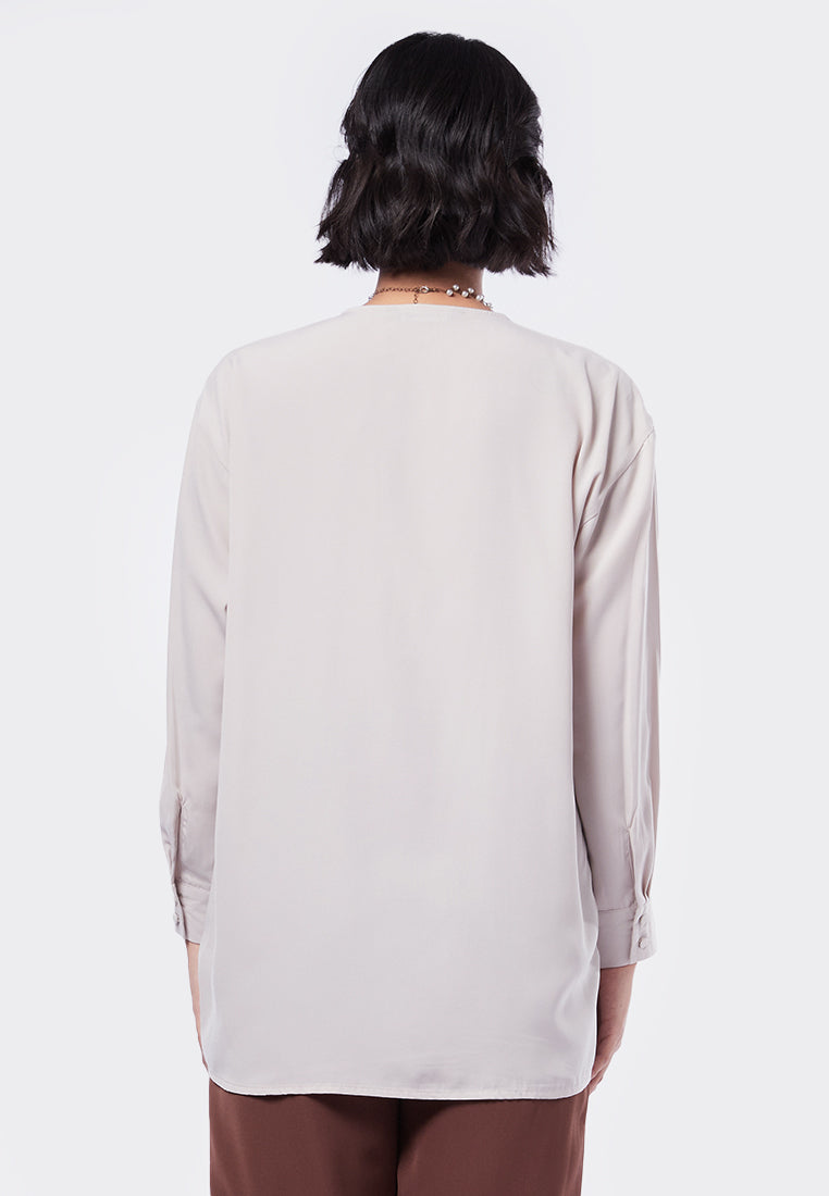 Front Pleated Long Sleeve Tunic