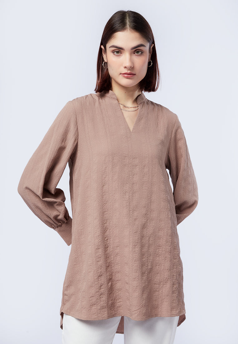 Crinkled V-Neck Long Sleeve Tunic