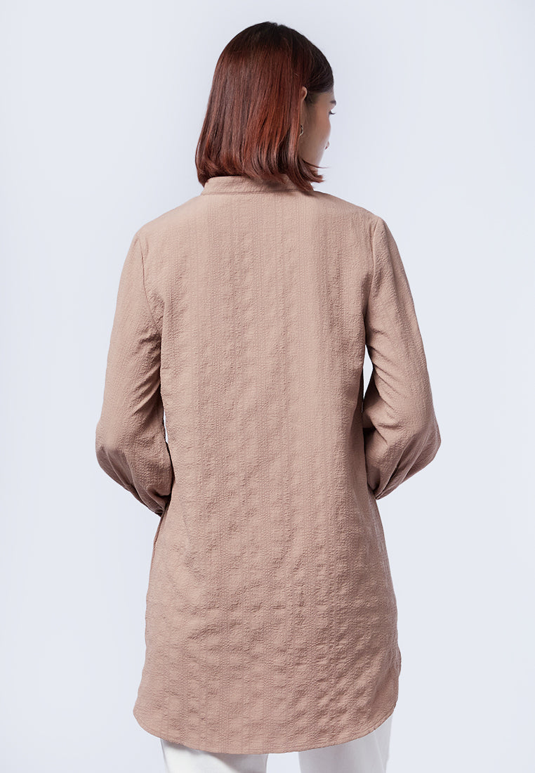 Crinkled V-Neck Long Sleeve Tunic