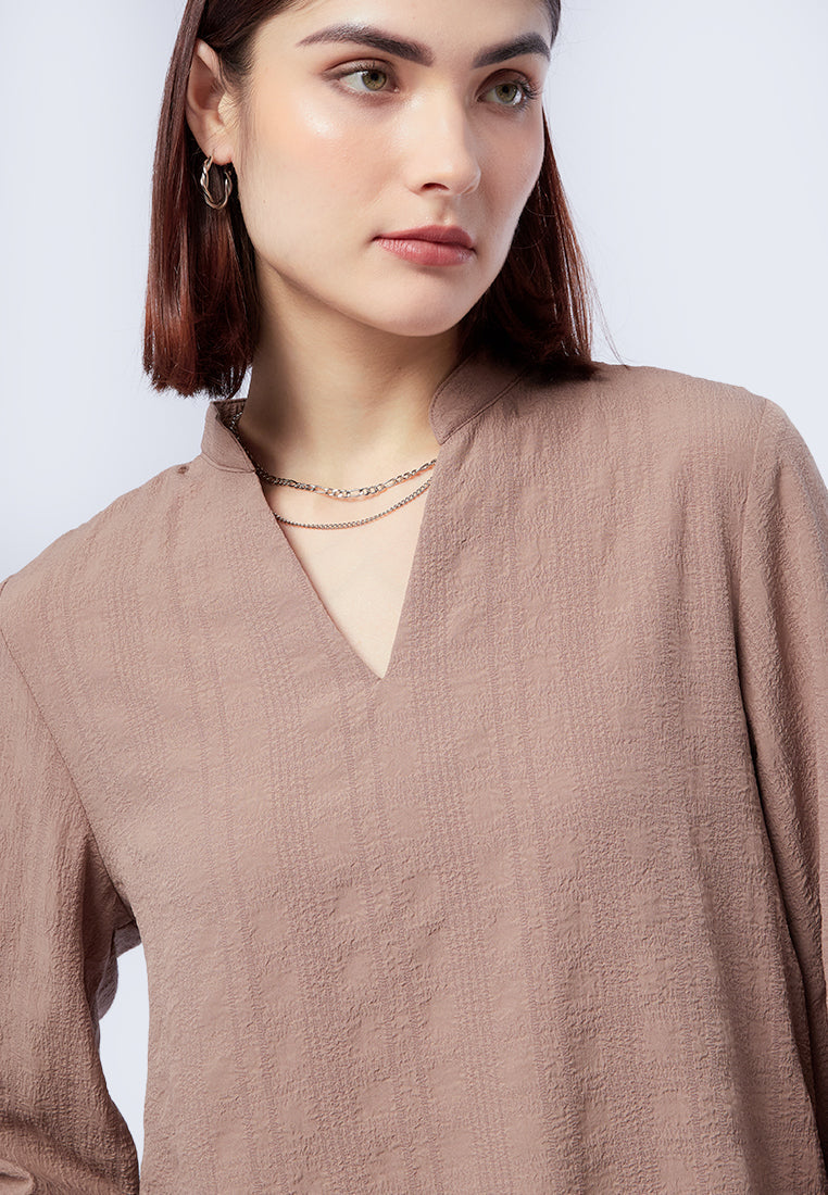 Crinkled V-Neck Long Sleeve Tunic