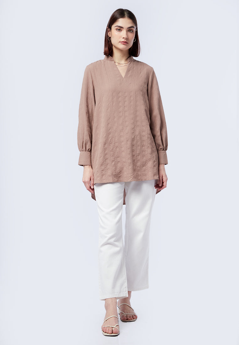 Crinkled V-Neck Long Sleeve Tunic