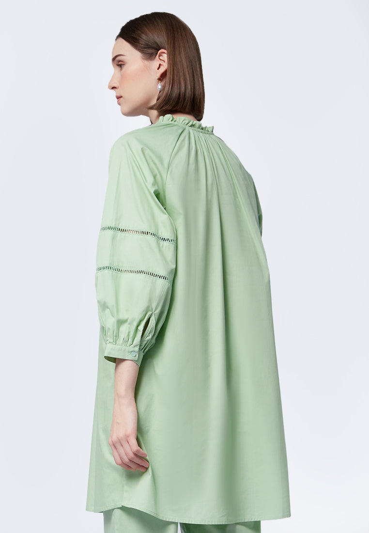 Puff Sleeve Lace Tunic with Tassel