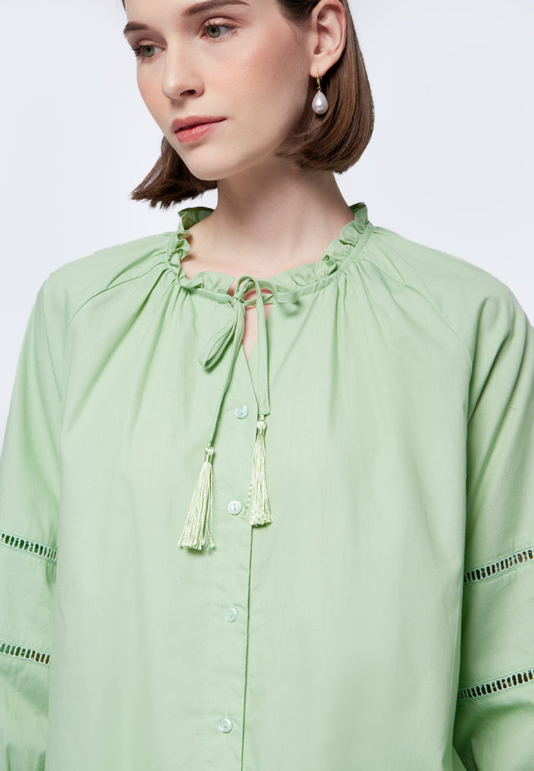 Puff Sleeve Lace Tunic with Tassel