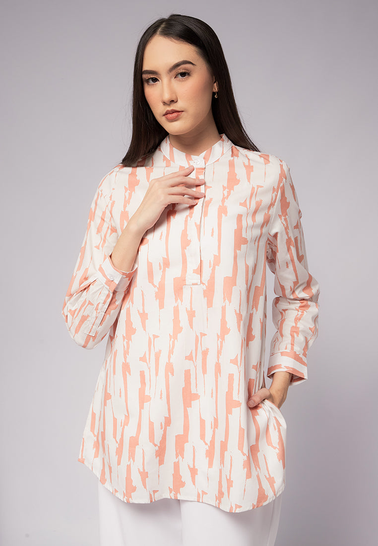 Printed Tunic with Band Collar