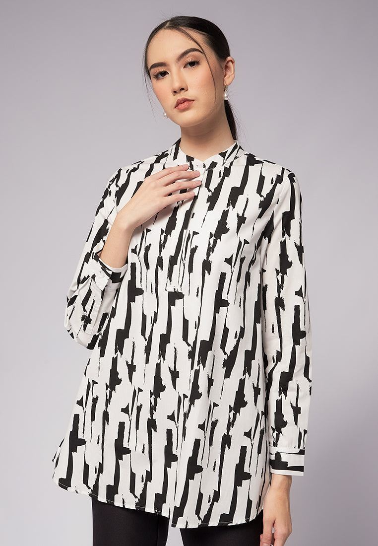 Printed Tunic with Band Collar