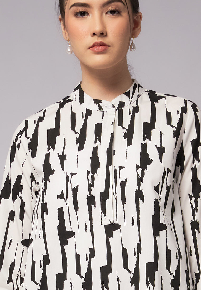 Printed Tunic with Band Collar