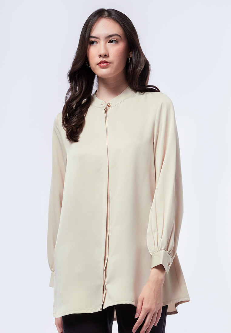 Mandarin Collar Puff Sleeves Tunic
